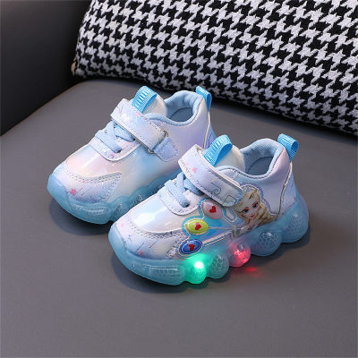 Light up girls sneakers cartoon princess shoes non-slip soft sole toddler running shoes