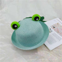 قبعة علوية لطيفة على شكل شخصية كرتونية من القش قبعة لطيفة للحماية من الشمس للأطفال  أخضر
