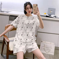 Pajamas for women summer loose plus size sweet and cute student short-sleeved shorts can be worn outside Korean style home clothes set  White