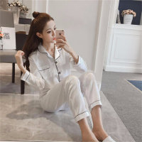 Women Solid Color Silk Material  Adult pajamas set  White