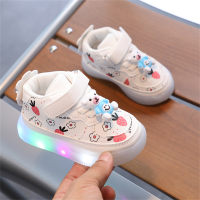 Light-up leather sneakers for toddlers, casual shoes, soft-soled toddler shoes  White