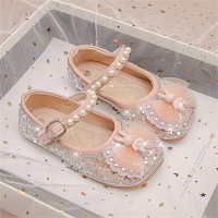Soft sole princess shoes crystal shoes little girl pearl leather shoes dance shoes  Pink