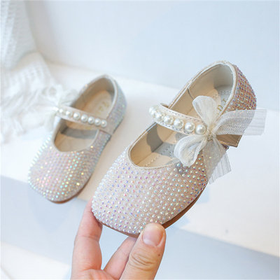Sapatos de princesa sapatos de cristal pequenos sapatos de couro sapatos de desempenho infantil