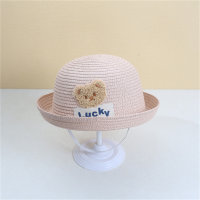 Rolled brim straw hat small bag cartoon bucket hat outdoor sunshade all-match fisherman hat  Pink