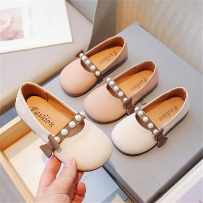Girls bow princess shoes round toe fashion pearl leather shoes