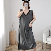 300 Jin Large Size Loose Sexy Lace V-neck Thin Sleeveless Vest Pajama Dress  Gray