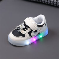 Light up sneakers leather casual shoes soft sole toddler shoes  Black