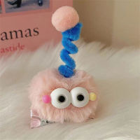 Toddler Cute fur ball hairpin with big eyes, ugly doll briquette hairpin  Pink