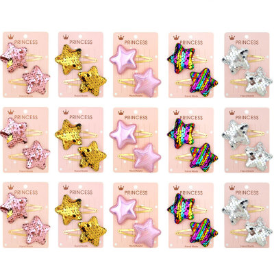 Gradient color flip sequins five-pointed star love crown children's baby hair clip gold BB clip hair accessories headdress 035