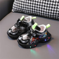 Light up children's sports shoes cartoon luminous shoes non-slip soft sole casual shoes  Black