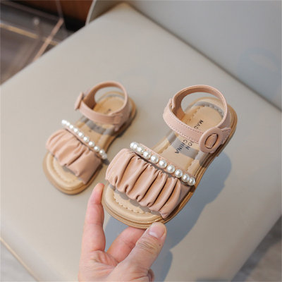 Zapatos de princesa de moda para niños Sandalias de perlas estilo suela suave