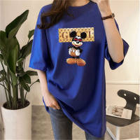 Camiseta feminina do Mickey Mouse com meia manga solta  Azul