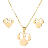 Children's 3-piece set of tiger pendant accessories necklace  Gold-color