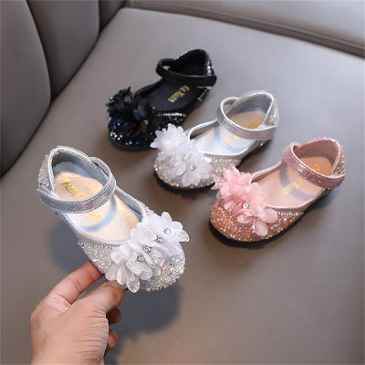 Children's flower princess style leather shoes