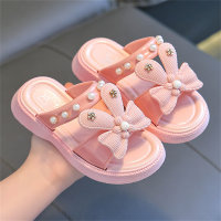 Children's Slippers Summer Internet Celebrity Cartoon Cute Non-Slip Soft Sole Princess Bow Pearl String Slippers for Large, Medium and Small Children  Pink