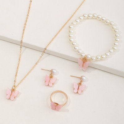 Kid Girl 5-Piece Butterfly Pearl Jewelry Set