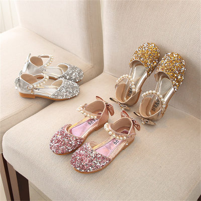 2023 summer Korean version girls princess casual shoes performance dance shoes small and medium-sized children's leather shoes single shoes sequined children's shoes