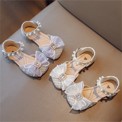 Versatile fashionable rhinestone bow princess shoes soft sole half sandals