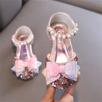 Sapatos infantis de couro estilo princesa com strass e laço  Rosa