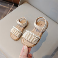 Zapatos de princesa de moda para niños Sandalias de perlas estilo suela suave  Beige
