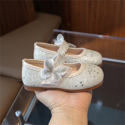 Children's Princess Leather Shoes Butterfly Crystal Slippers