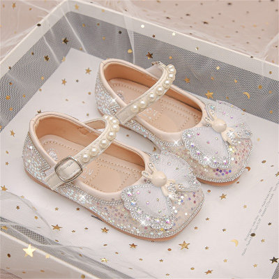 Zapatos de princesa de suela blanda Zapatos de cristal Zapatos de cuero con perlas para niñas pequeñas Zapatos de baile
