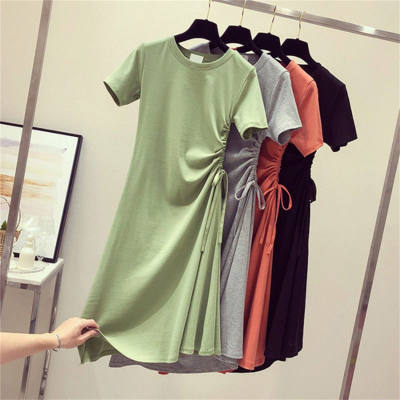Women's waist slimming drawstring matcha green popular T-shirt skirt