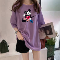 Women's Checkered Mickey Mouse Loose Top  Purple