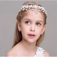 Fascia per capelli con perle da dolce principessa per bambini  bianca