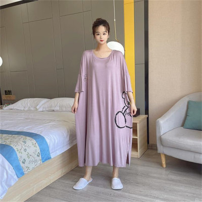 Women's plus size solid color nightdress