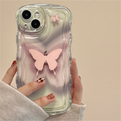 Girl pink gradient butterfly suitable for Apple 13 mobile phone case xr transparent 8p7 Apple 14promax all-inclusive 12/11
