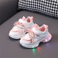 Light up luminous sports shoes leather surface toddler running shoes baby toddler shoes  Pink