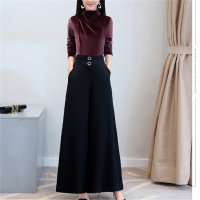 High-waisted wide-leg pants with draped loose casual pants  Black