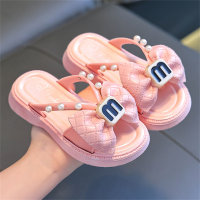 Children's slippers cross sandals women's 2024 summer new Internet celebrity beach bow small fragrant flip flops  Pink
