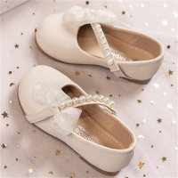 Zapatos de princesa infantiles con perlas blancas y suela suave y elegantes  Beige