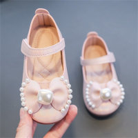 Zapatos infantiles piel lazo perlas  Rosado