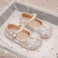 Soft sole princess shoes crystal shoes little girl pearl leather shoes dance shoes  Silver