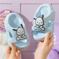 Sanrio-Zapatillas de perro con orejas grandes para niños y niñas, chanclas antideslizantes de fondo suave con dibujos animados de verano para niños  Azul claro