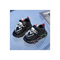 حذاء رياضي بشريط فيلكرو مرقع بلون موحد للأطفال الصغار  أسود