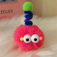 Toddler Cute fur ball hairpin with big eyes, ugly doll briquette hairpin  Red