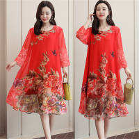 Women's floral pattern loose mesh dress  Red