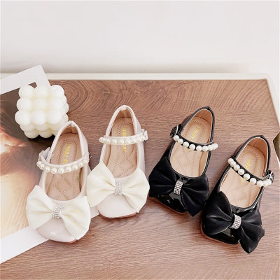Korean style girls' small leather shoes pearl sweet princess shoes 2024 spring and autumn new style girls' shoes baby soft sole shoes