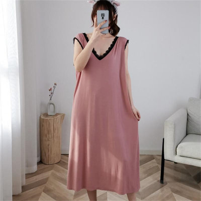 300 Jin Große Größe Lose Sexy Spitze V-ausschnitt Dünne Ärmellose Weste Pyjama Kleid