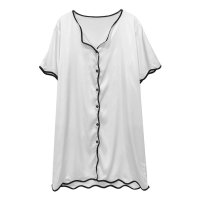 Solid color sexy shirt dress thin ice silk nightgown  White