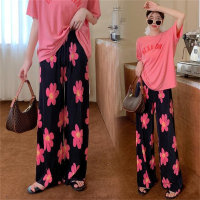 Women's Colorful Floral Print Wide Leg Pants  Red