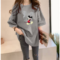 Summer 2024 new loose white short-sleeved Mickey T-shirt female Mickey Mouse pattern print student top clothes trendy  Gray