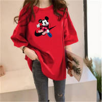 Women's Checkered Mickey Mouse Loose Top  Red