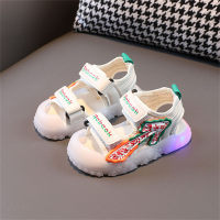 Children's light-up sandals, closed-toe anti-kick beach shoes, toddler soft-soled flashing light shoes  Beige
