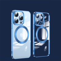 Étui de téléphone portable pour adultes, adapté à Apple 15ProMAX, aspiration magnétique transparente  Bleu profond