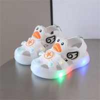 Light up baby toe-cap anti-kicking sandals for babies with soft soles  White